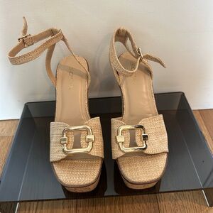 Soda Beige Sandals with Gold Accent